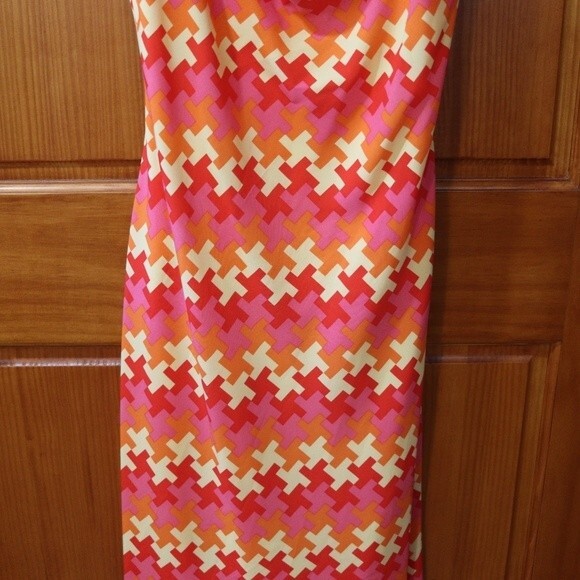 Shoshanna Pink & Orange Geometric Print Tank Dress 12 Y2K Chevron Striped Bright - Picture 2 of 12